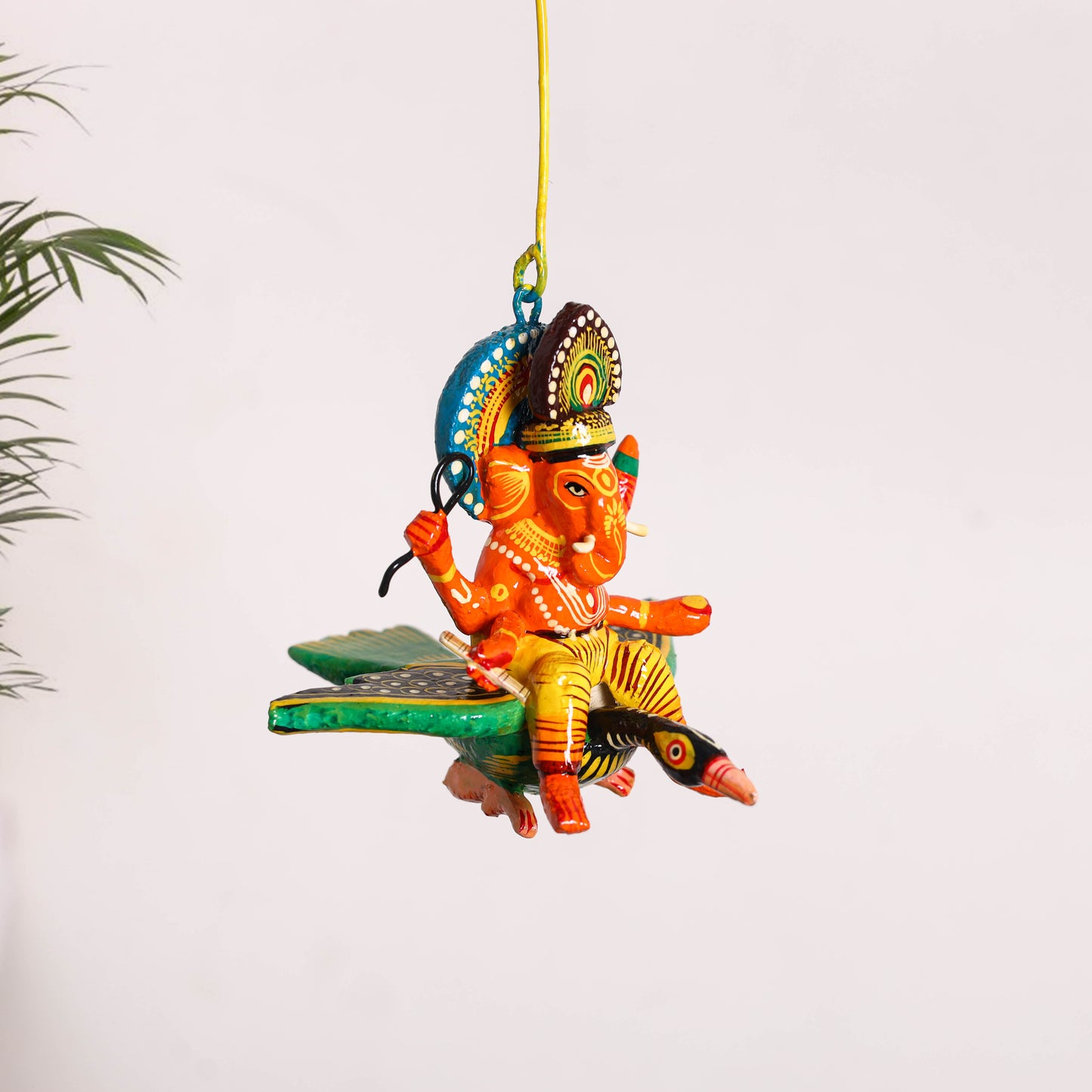 Ganesha on Bird - Banaras Handpainted Wooden Hanging for Home Decor 32