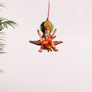 Multicolor - Goddess Laxmi on Owl Banaras Handpainted Wooden Hanging for Home Decor  33