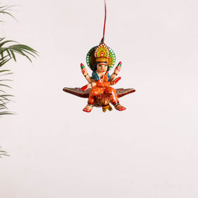 Goddess Laxmi on Owl - Banaras Handpainted Wooden Hanging for Home Decor  33