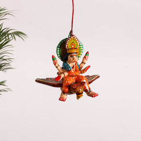 Goddess Laxmi on Owl - Banaras Handpainted Wooden Hanging for Home Decor  33