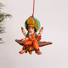 Goddess Laxmi on Owl - Banaras Handpainted Wooden Hanging for Home Decor  33