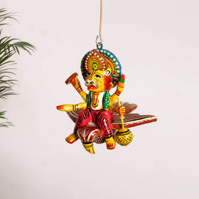 Narsimha on Owl - Banaras Handpainted Wooden Hanging for Home Decor 35