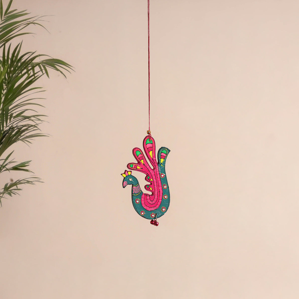 Peacock - Abstract Pastel Handpainted Hand-Carved Wooden Hanging 25