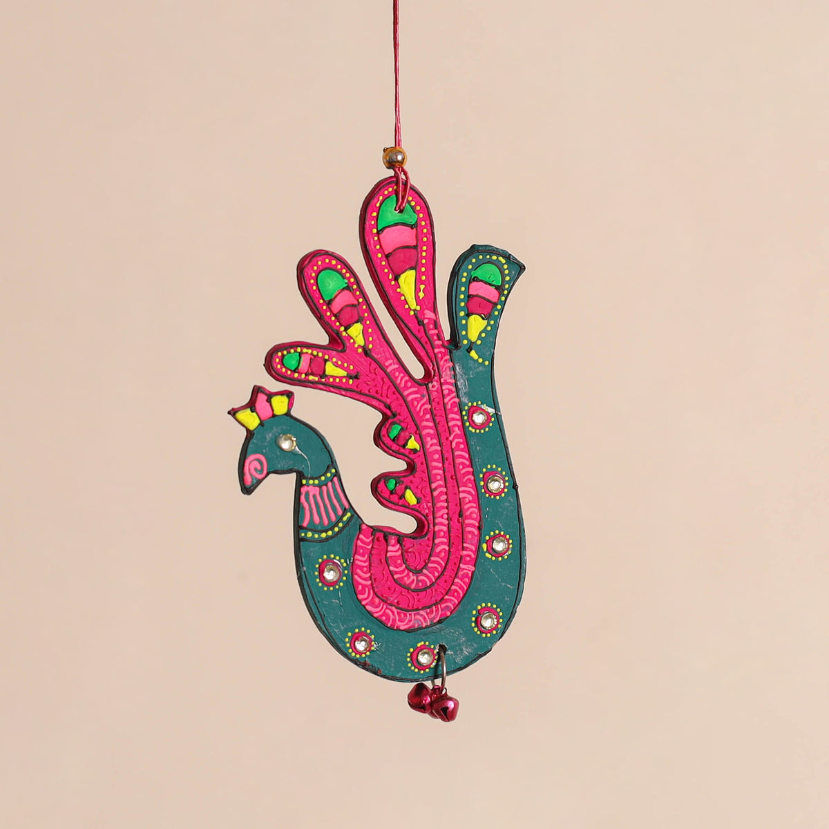 Peacock - Abstract Pastel Handpainted Hand-Carved Wooden Hanging 25
