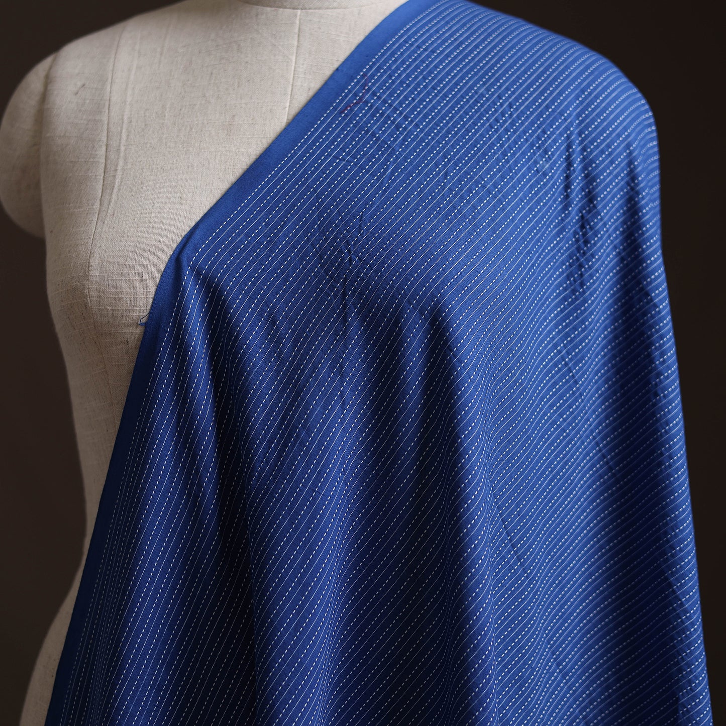 Blue - Prewashed Running Stitch Cotton Plain Fabric 19