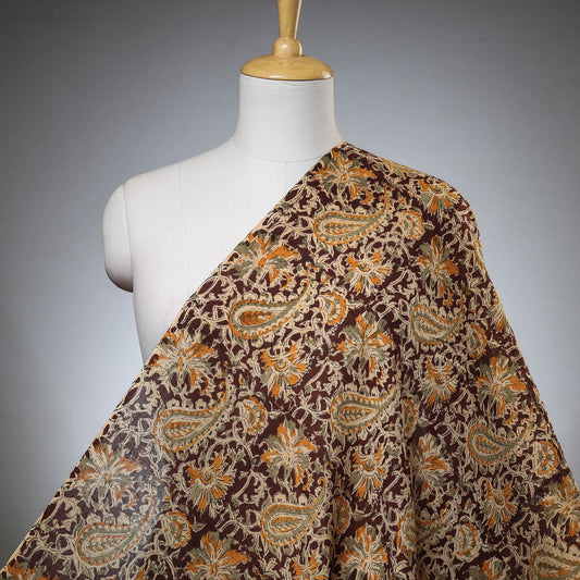 Brown - Kalamkari Hand Block Printed Mul Cotton Fabric