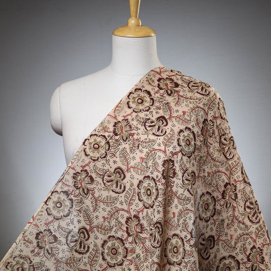Beige - Kalamkari Hand Block Printed Mul Cotton Fabric