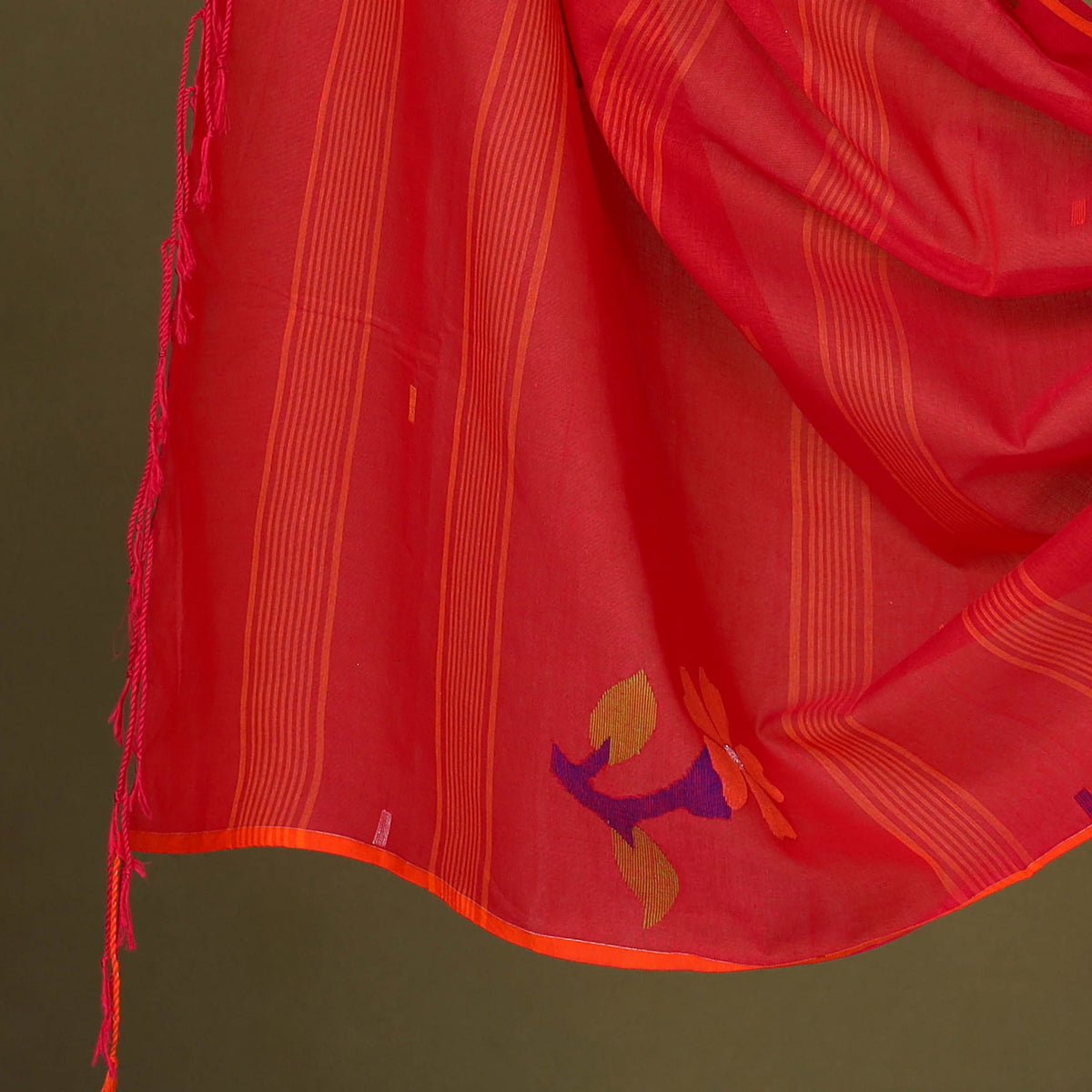 Buy 2pc Red Handloom Cotton Phulia Jamdani Dress Material