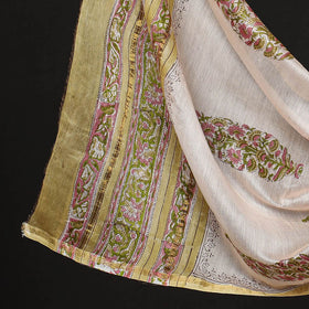  3pc Sanganeri Block Printed Chanderi Silk Suit Material Set 