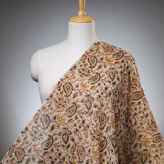 Beige - Kalamkari Hand Block Printed Mul Cotton Fabric