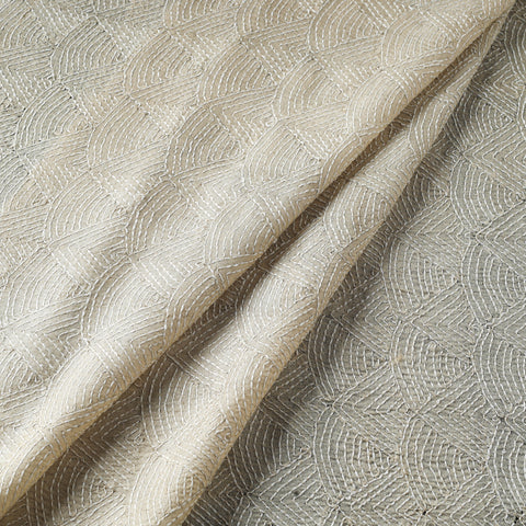 Beige - handwoven pure tussar silk kantha work fabric 13