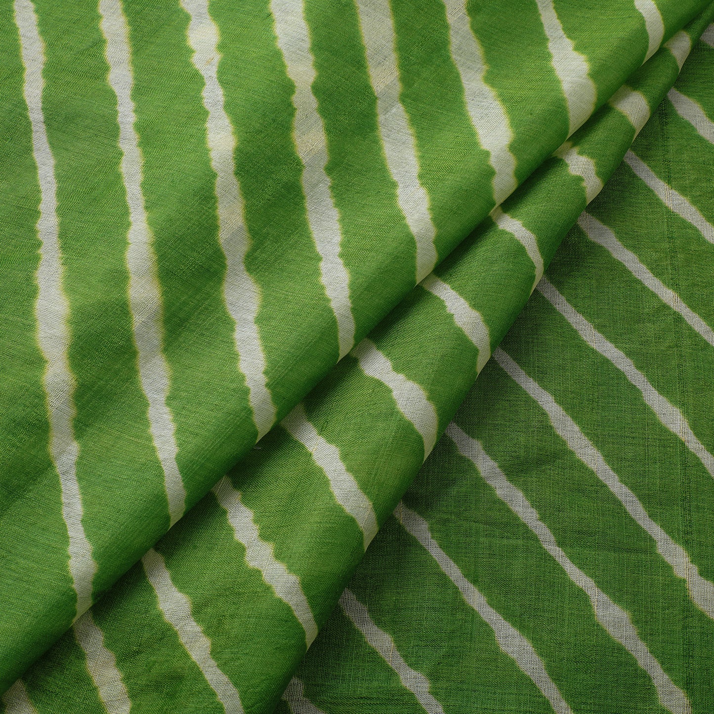 Green - Leheriya Tie-Dye Tussar Silk Handloom Fabric 45