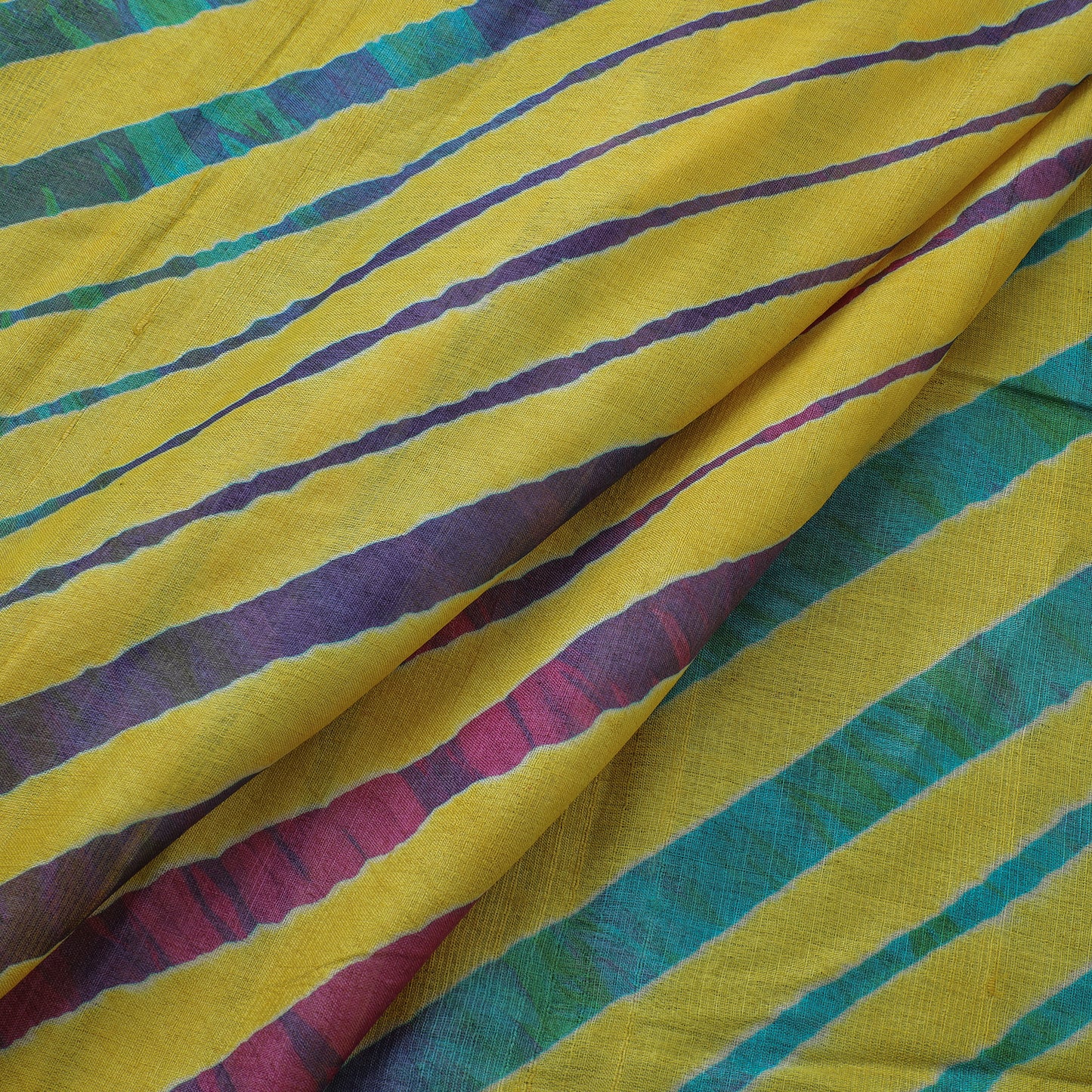 Yellow - Leheriya Tie-Dye Tussar Silk Handloom Fabric 46