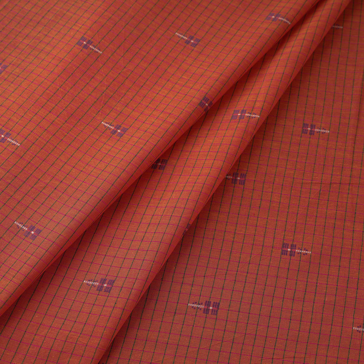 Orange - Prewashed Cotton Checks Jacquard Fabric 05