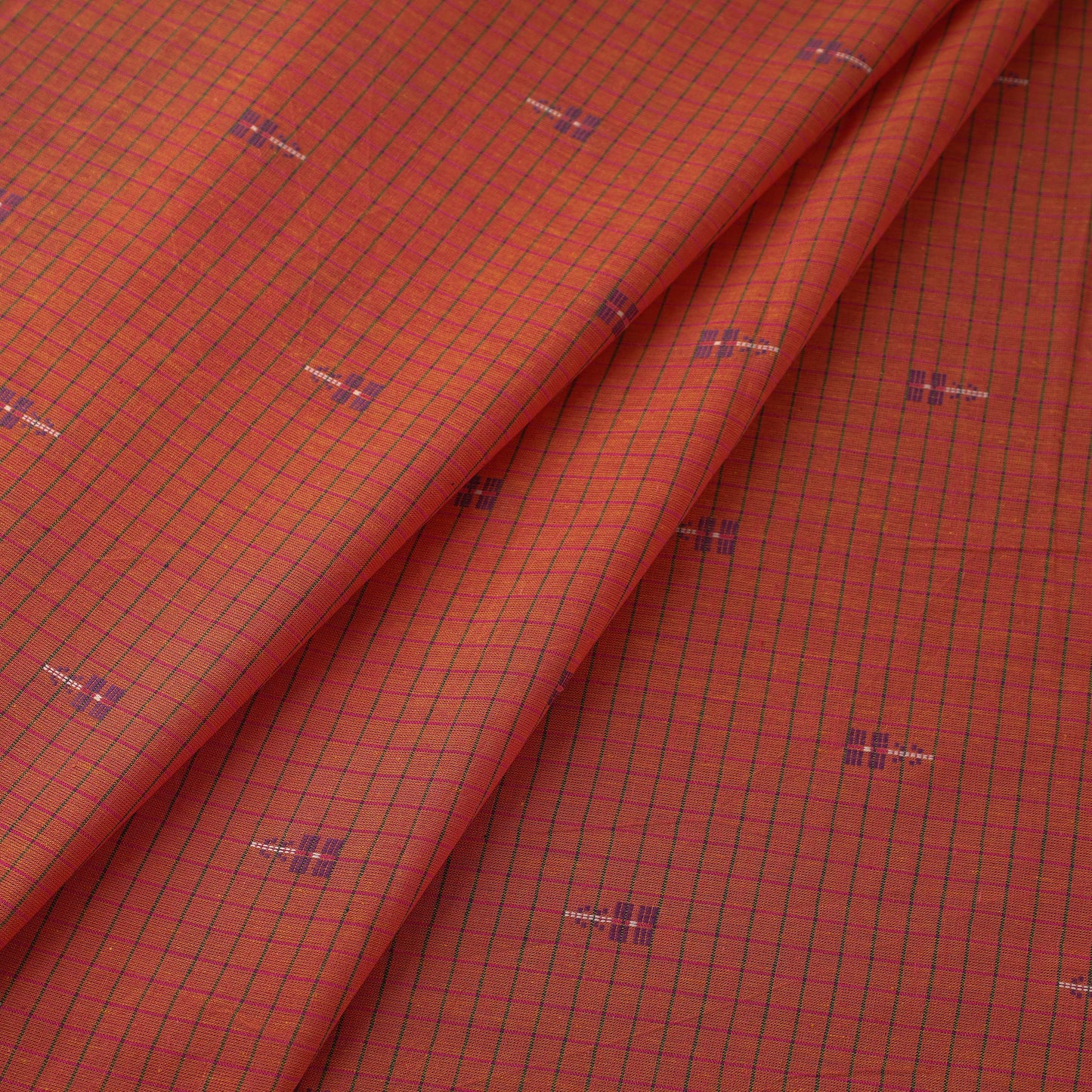 Orange - Prewashed Cotton Checks Jacquard Fabric 05