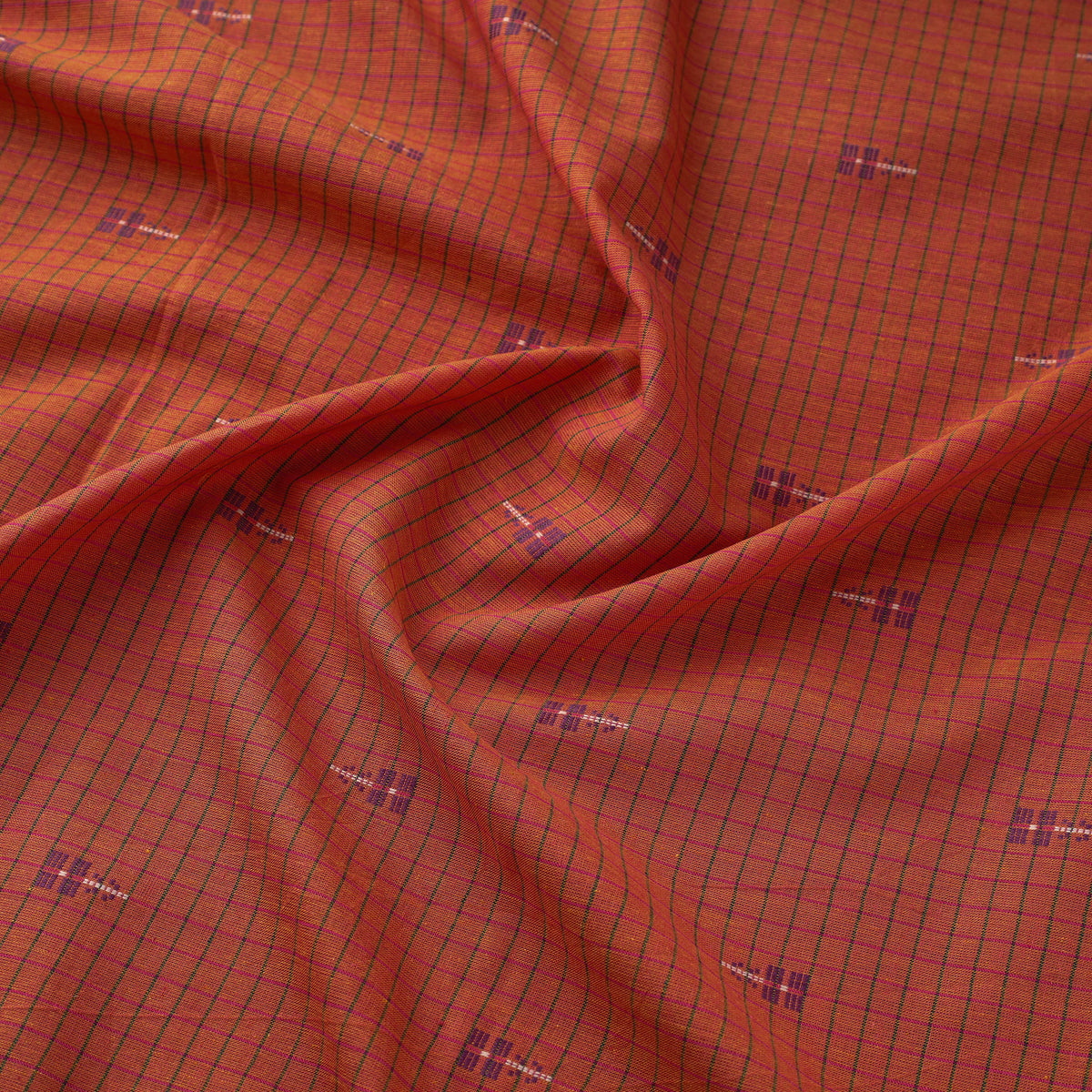 Orange - Prewashed Cotton Checks Jacquard Fabric 05