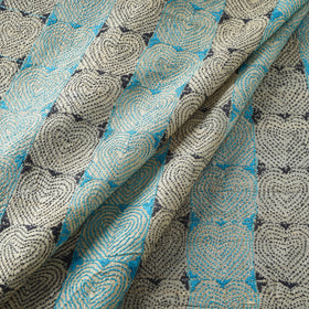 Blue - handwoven pure tussar silk kantha work fabric 08