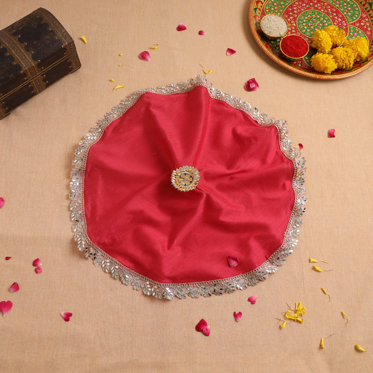 Handcrafted Lace Work Pooja Thali Cover 18