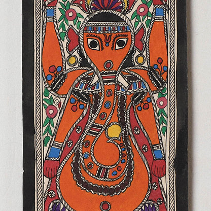 Madhubani Handpainted Painting by Hira Devi (15 x 7 in )