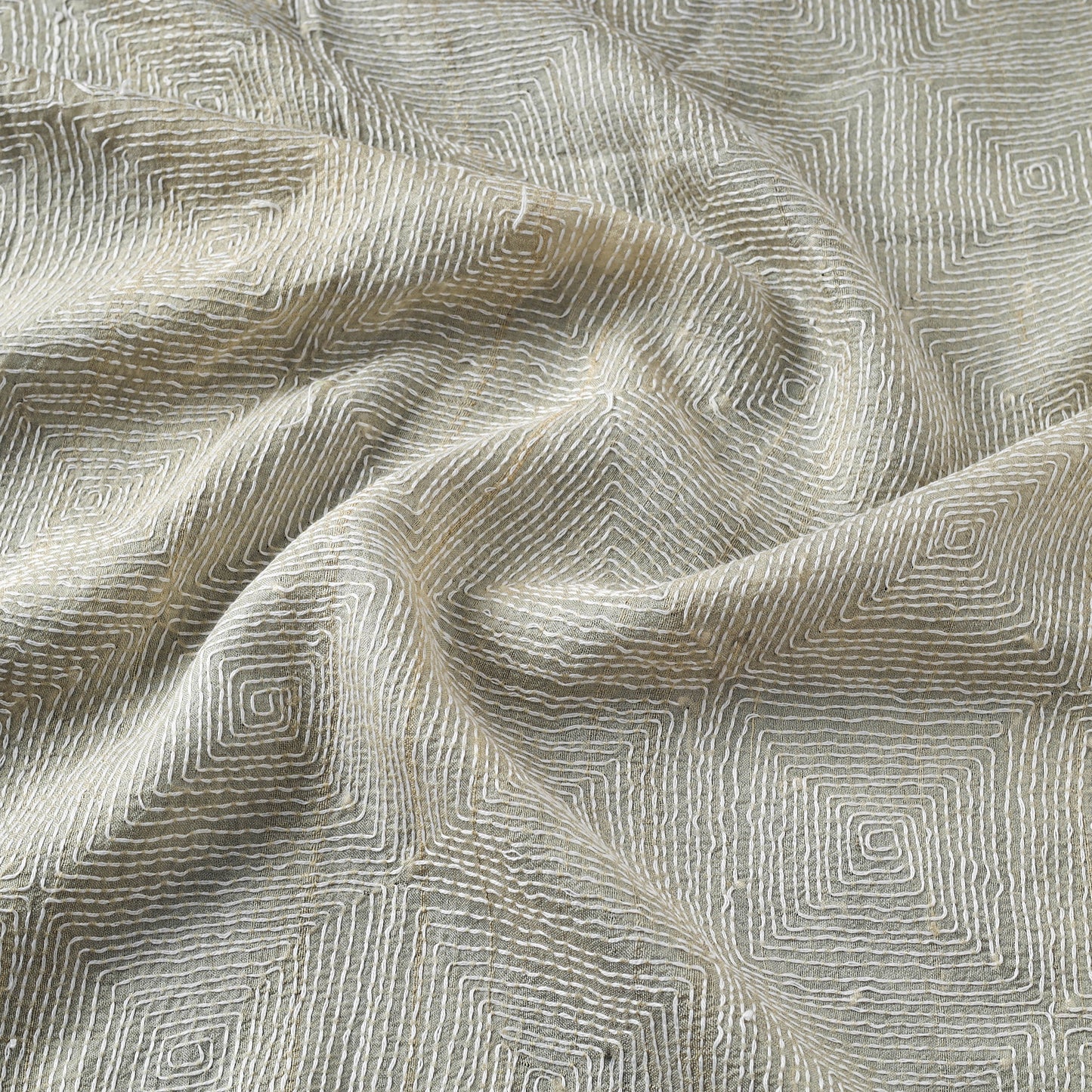 Beige - handwoven pure tussar silk kantha work fabric 01