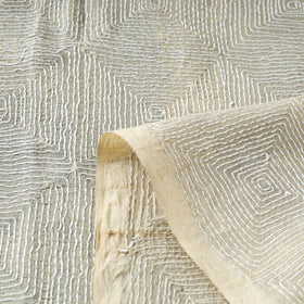 Beige - handwoven pure tussar silk kantha work fabric 01