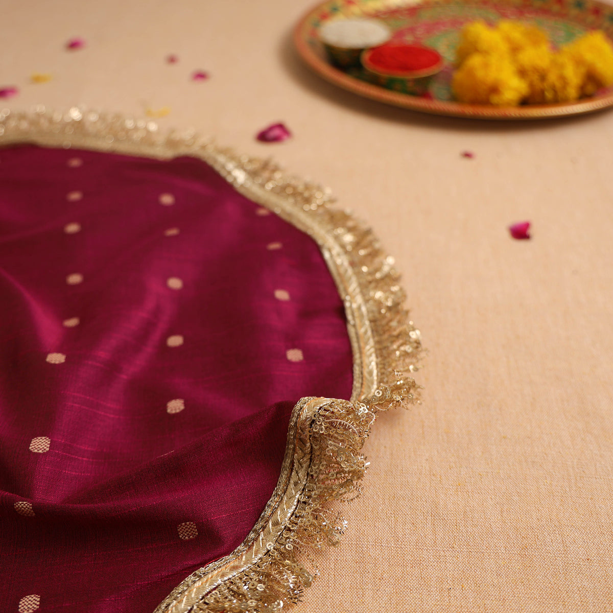 Purple - Handcrafted Lace Sequin Work Pooja Thali Cover 16