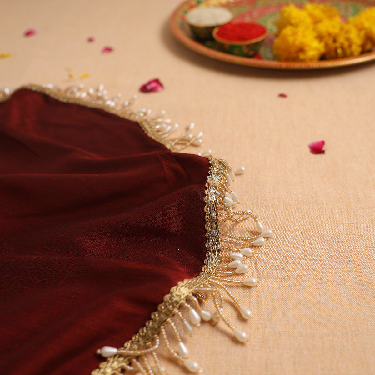 Handcrafted Lace Bead Work Pooja Thali Cover 20