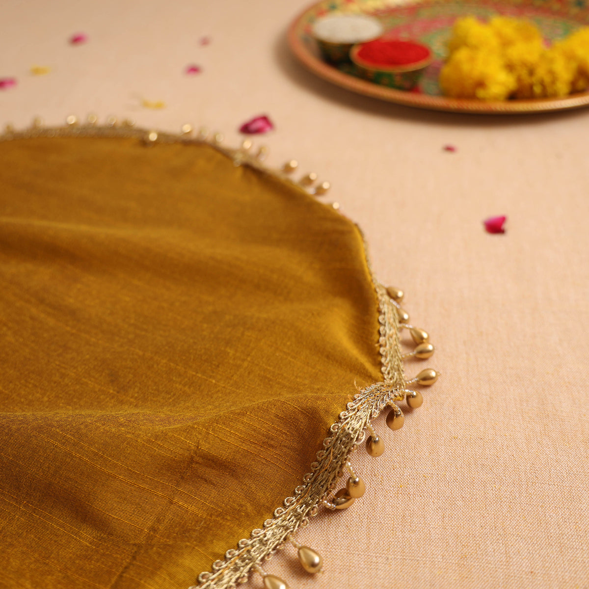 Handcrafted Lace Bead Work Pooja Thali Cover 21