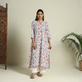 Buy White Block Print Cotton A-Line Sanganeri Kurta for Women