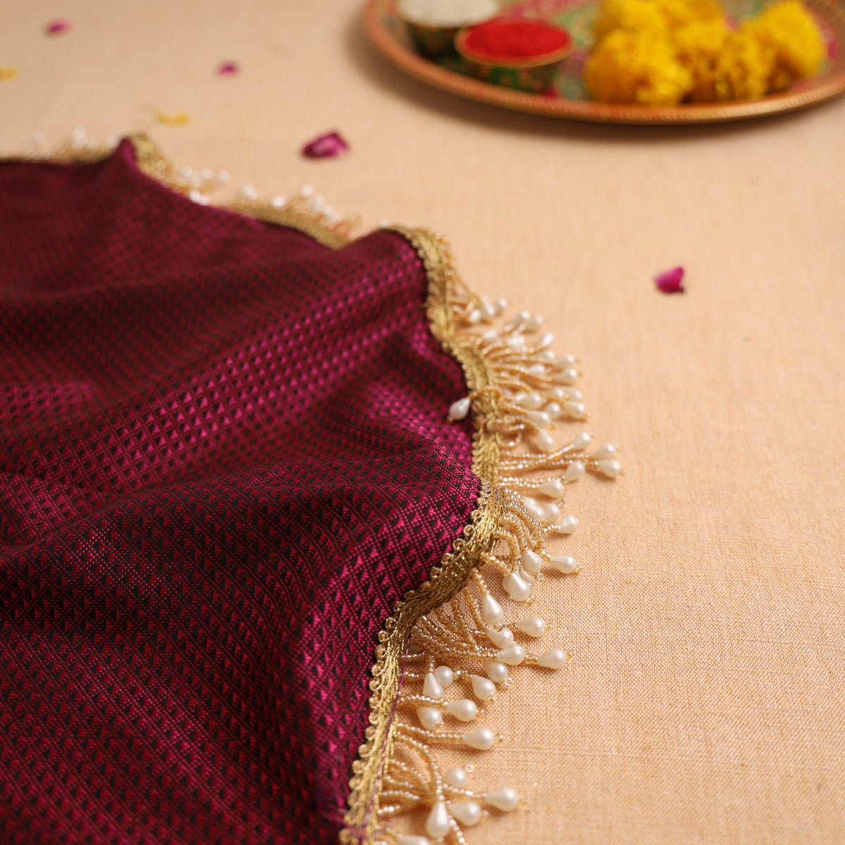 Handcrafted Lace Bead Work Pooja Thali Cover 47