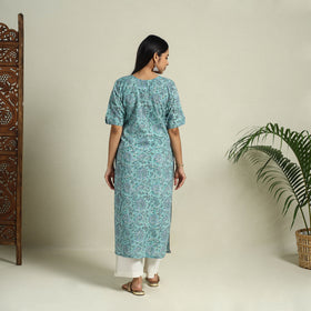 Buy Blue Block Print Cotton Straight Sanganeri Kurta