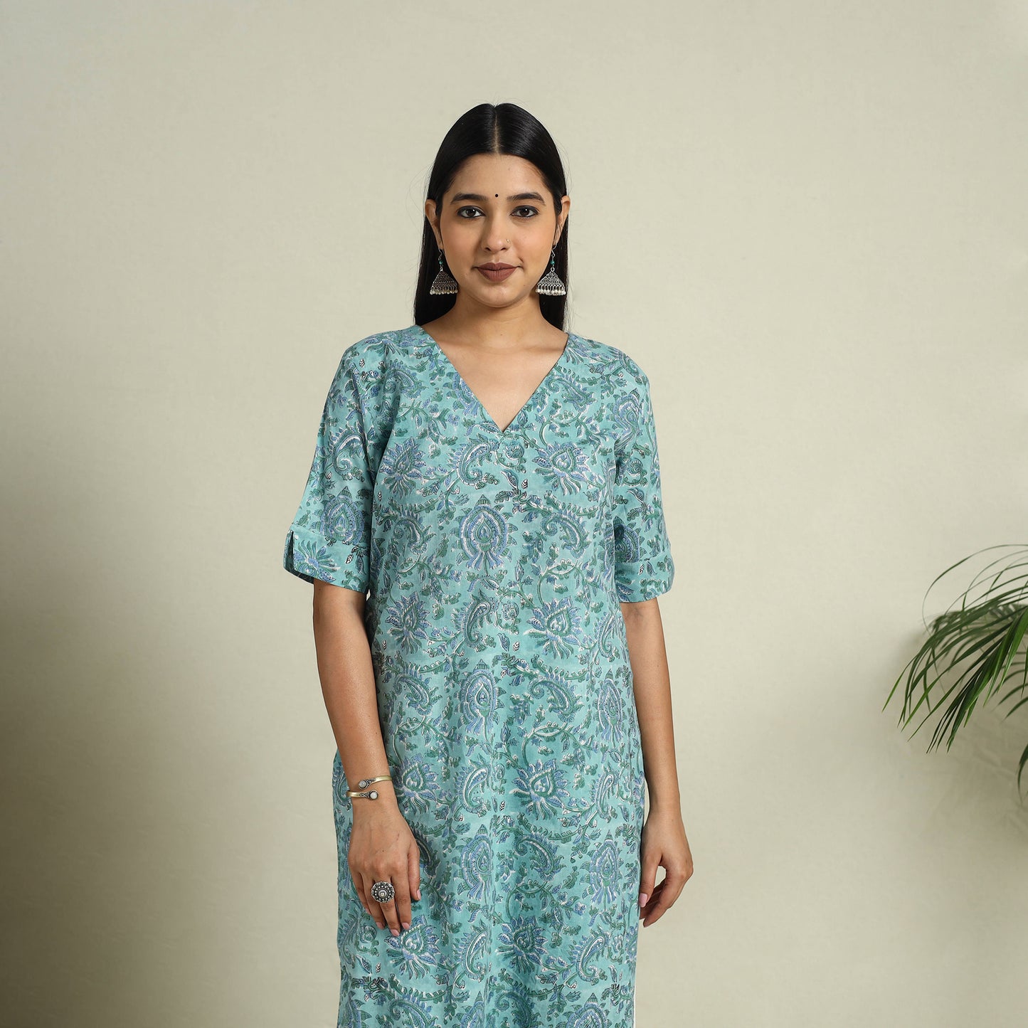 Buy Blue Block Print Cotton Straight Sanganeri Kurta