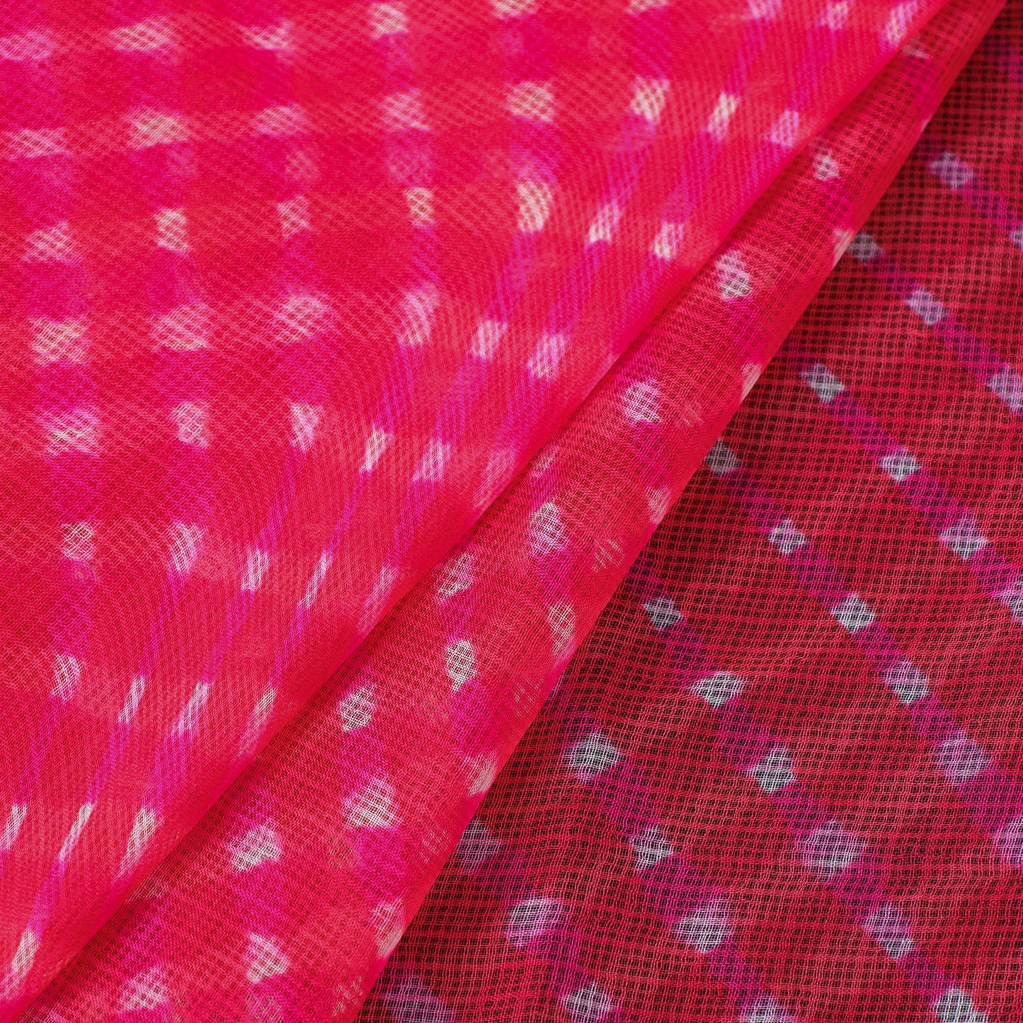 Pink - Leheriya Tie-Dye Mothra Kota Doria Silk Fabric 68