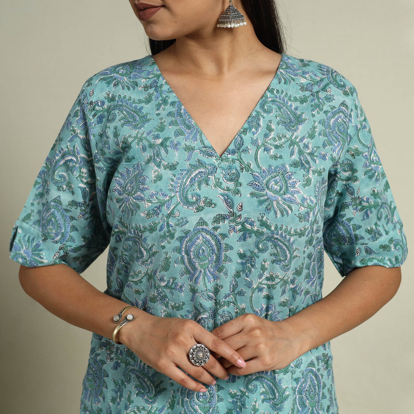 Buy Blue Block Print Cotton Straight Sanganeri Kurta