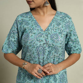 Buy Blue Block Print Cotton Straight Sanganeri Kurta