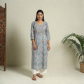 Buy Blue Block Print Cotton Straight Sanganeri Kurta