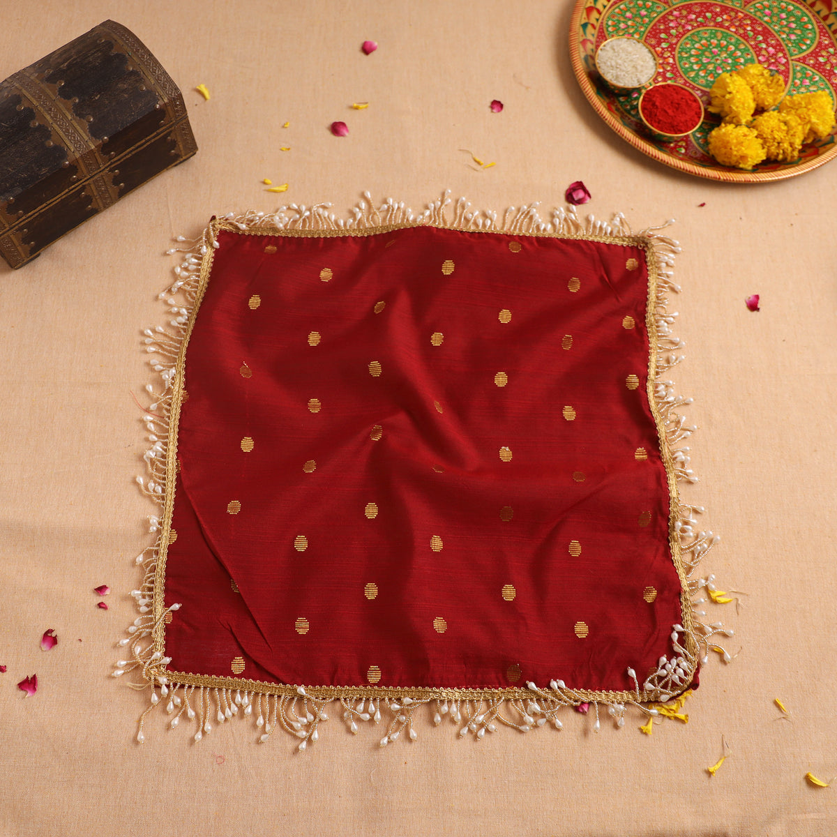 Handcrafted Lace Bead Work Pooja Thali Cover 05