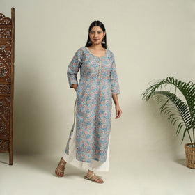 Buy Blue Block Print Cotton Straight Sanganeri Kurta