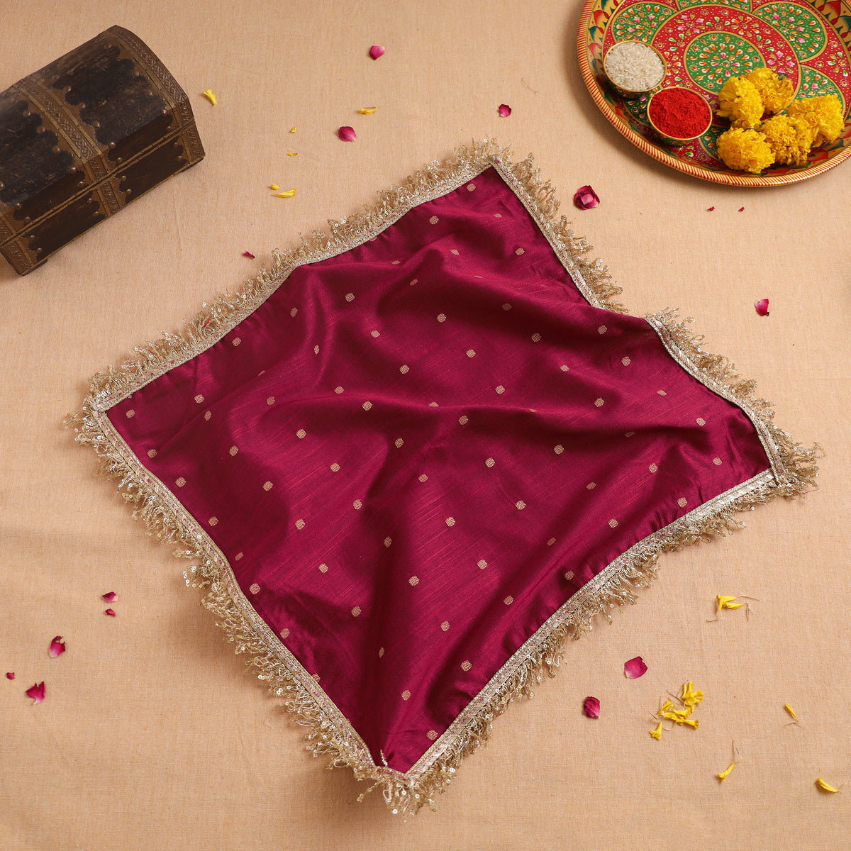 Handcrafted Lace Sequin Work Pooja Thali Cover 07
