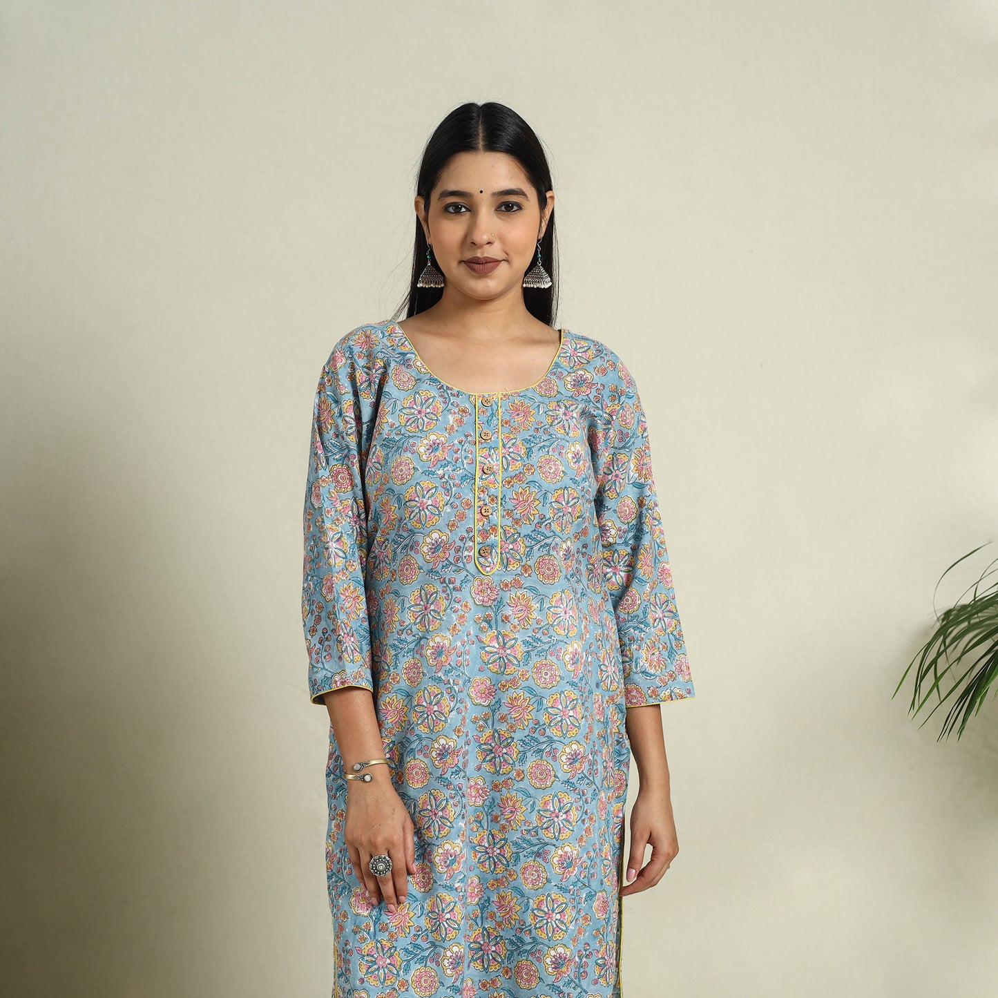 Buy Blue Block Print Cotton Straight Sanganeri Kurta