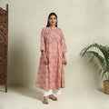 Buy Peach Block Print Cotton A-Line Sanganeri Kurta
