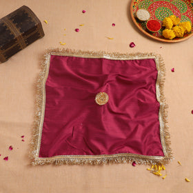 Pink - Handcrafted Lace Sequin Work Pooja Thali Cover 13
