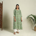 Buy Green Block Print Cotton A-Line Sanganeri Kurta