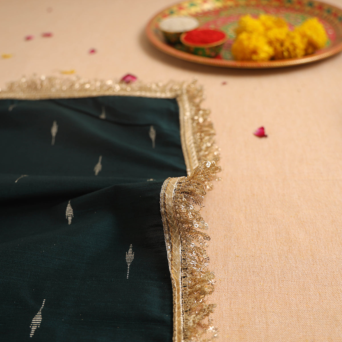 Handcrafted Lace Sequin Work Pooja Thali Cover 09