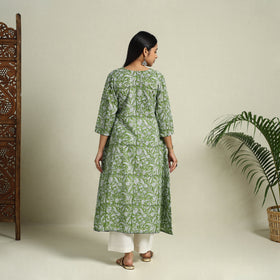 Buy Green Block Print Cotton A-Line Sanganeri Kurta