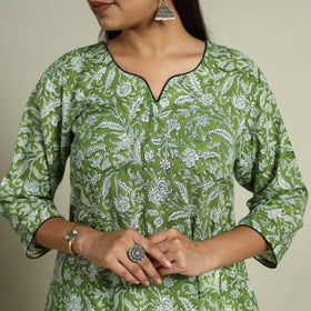 Buy Green Block Print Cotton A-Line Sanganeri Kurta