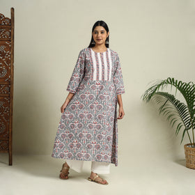 Buy Multicolor Block Print Cotton A-Line Sanganeri Kurta