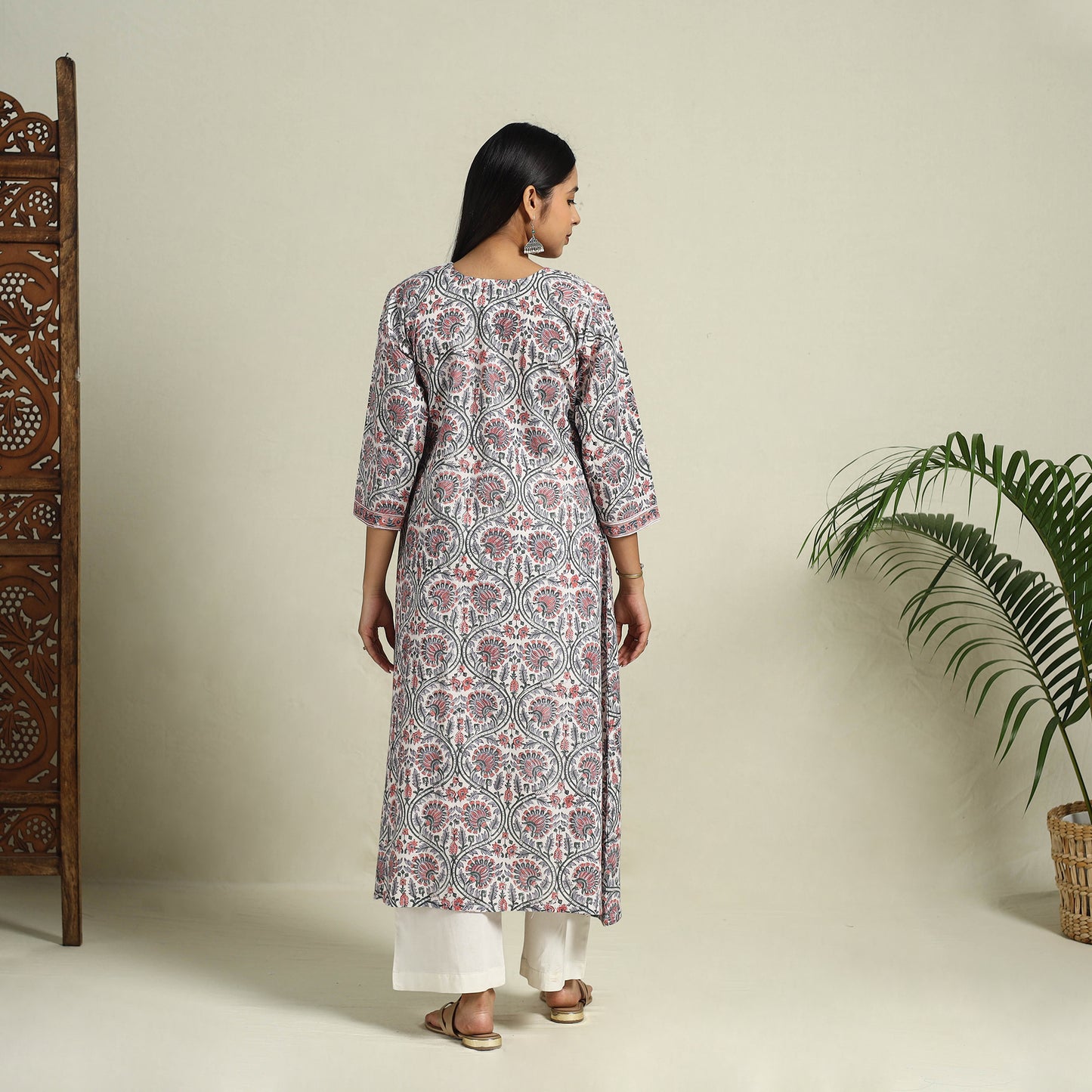 Buy Multicolor Block Print Cotton A-Line Sanganeri Kurta