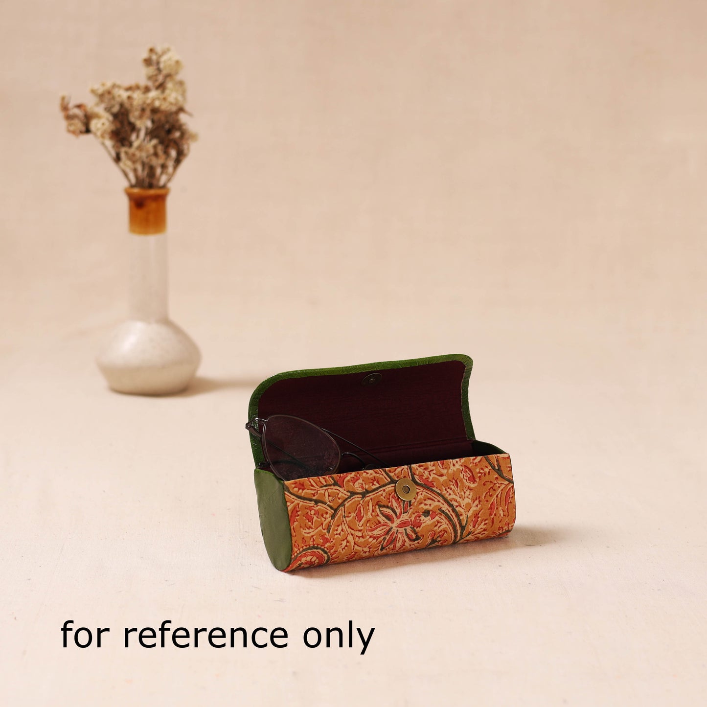 Embossed Leather Flap Kalamkari Spectacle Case by Asalkaar 24