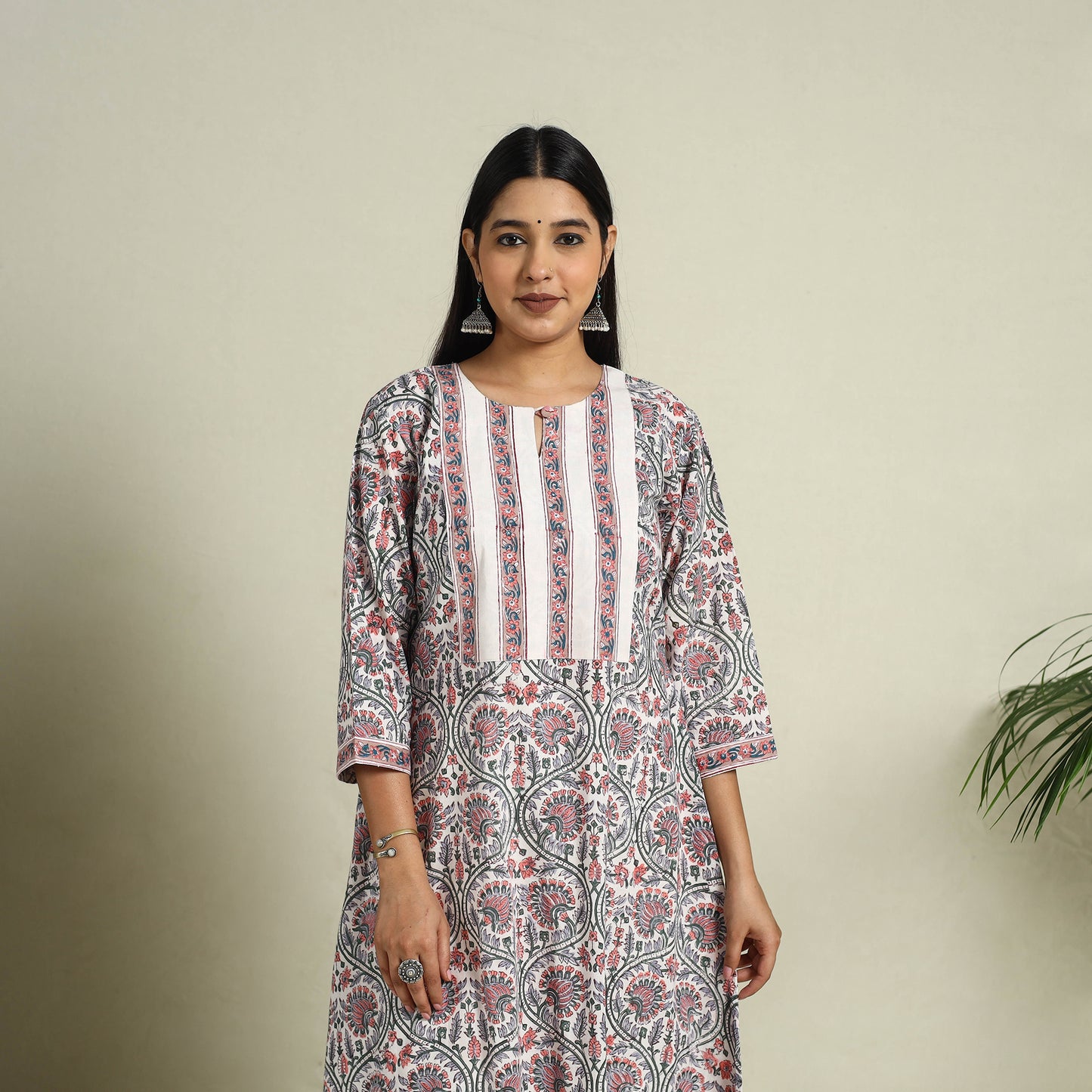 Buy Multicolor Block Print Cotton A-Line Sanganeri Kurta